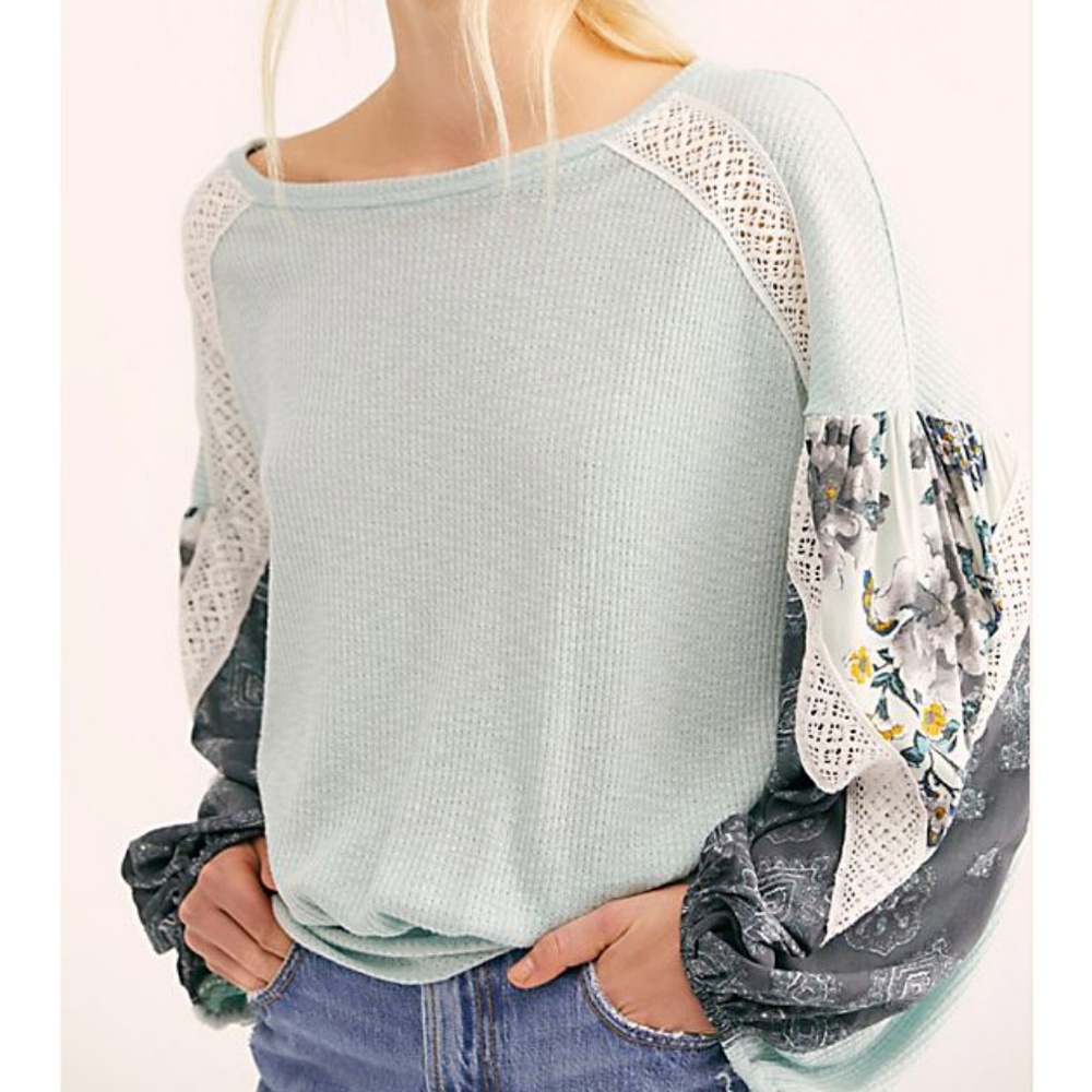 Free People Casual Clash Mixed Media Sweater Top - Picture 2 of 8